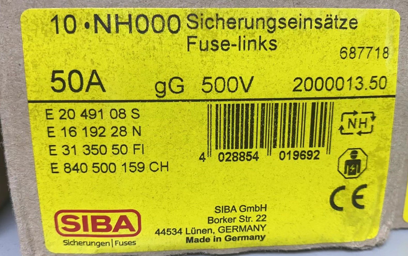 德国进口SIBA熔断器2000013.50